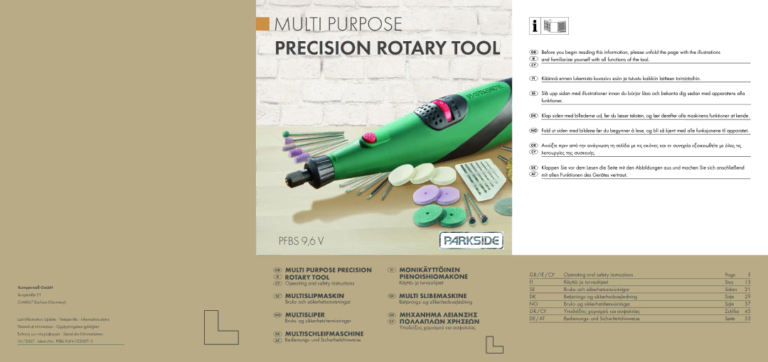 Kompernass PFBS 9, PFBS 6 V manual Multi Purpose Precision Rotary Tool 