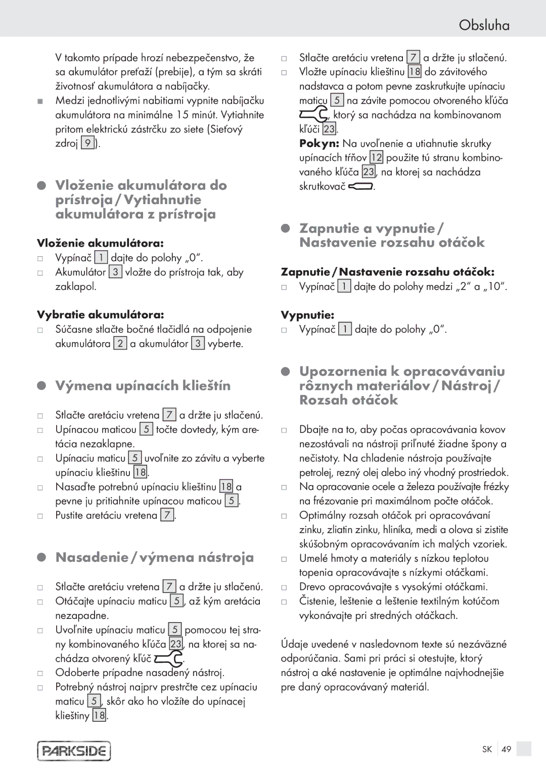 Kompernass PFBS 9.6V manual Výmena upínacích klieštín, Nasadenie / výmena nástroja 