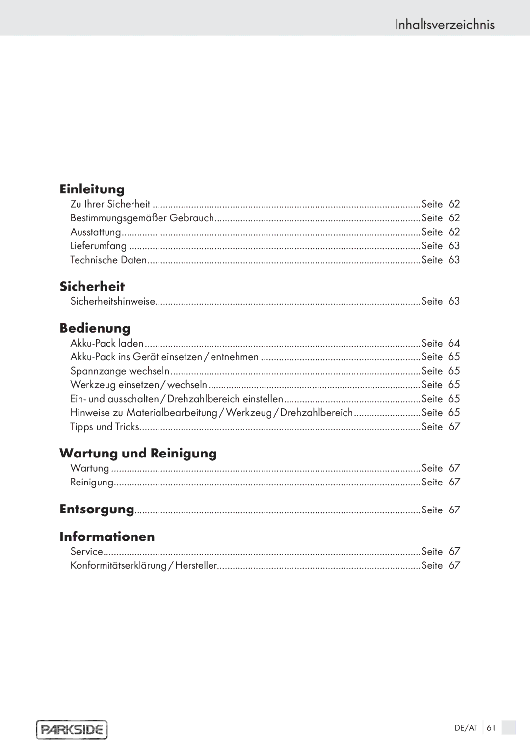 Kompernass PFBS 9.6V manual Inhaltsverzeichnis 