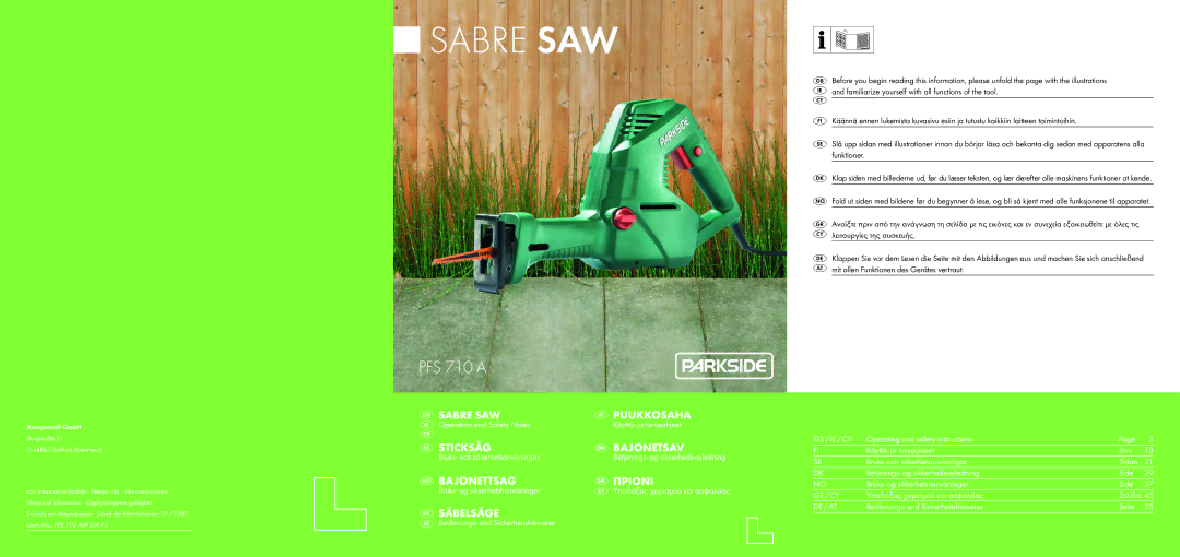 Kompernass PFS 710 A manual Sabre saw 