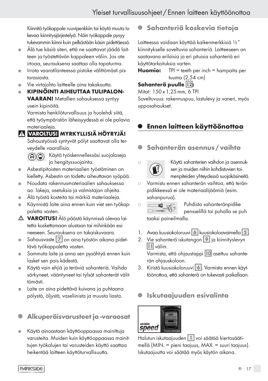 Kompernass PFS 710 A manual Yleiset turvallisuusohjeet / Ennen laitteen käyttöönottoa, Alkuperäisvarusteetja -varaosat 