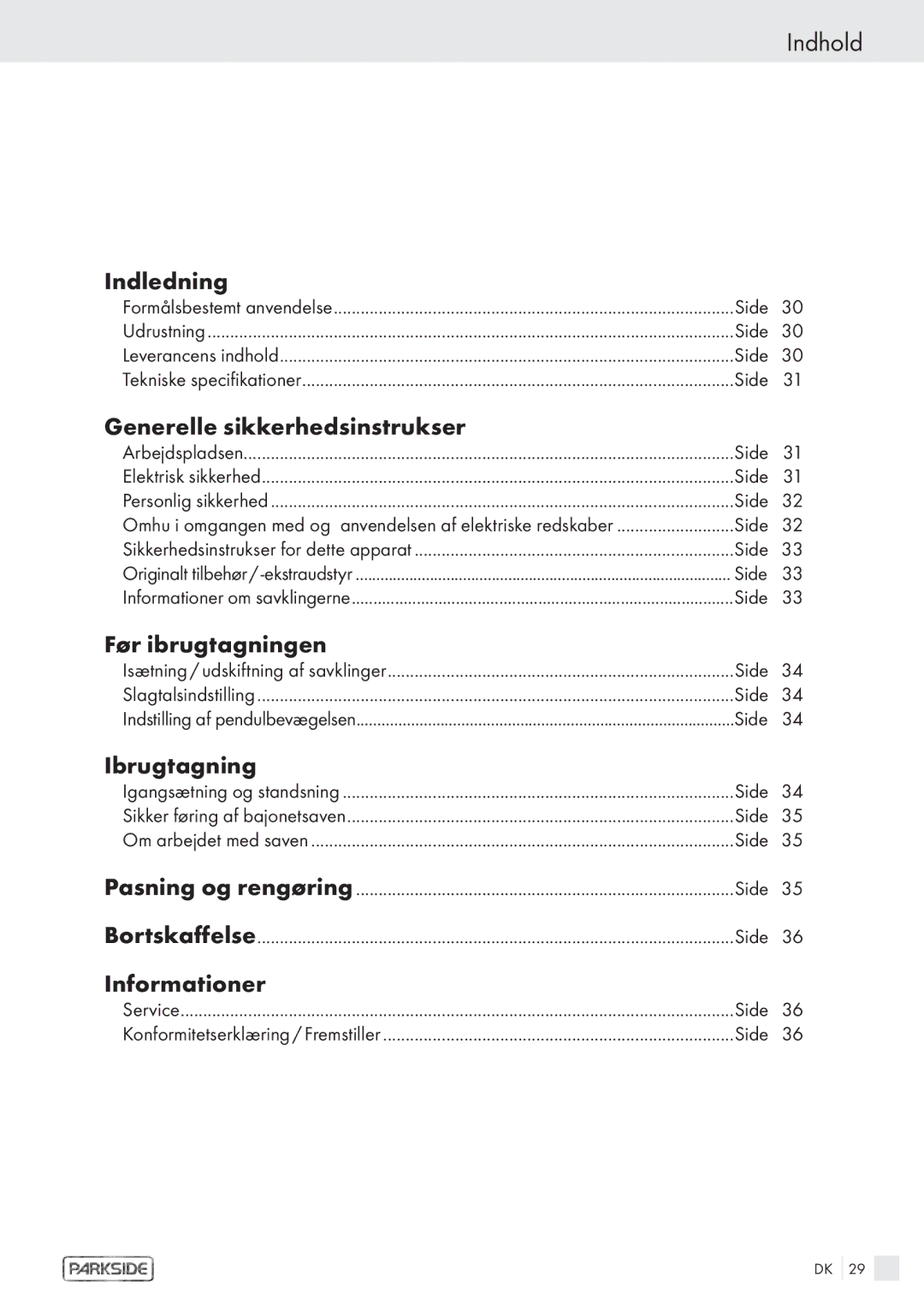 Kompernass PFS 710 A manual Indhold 