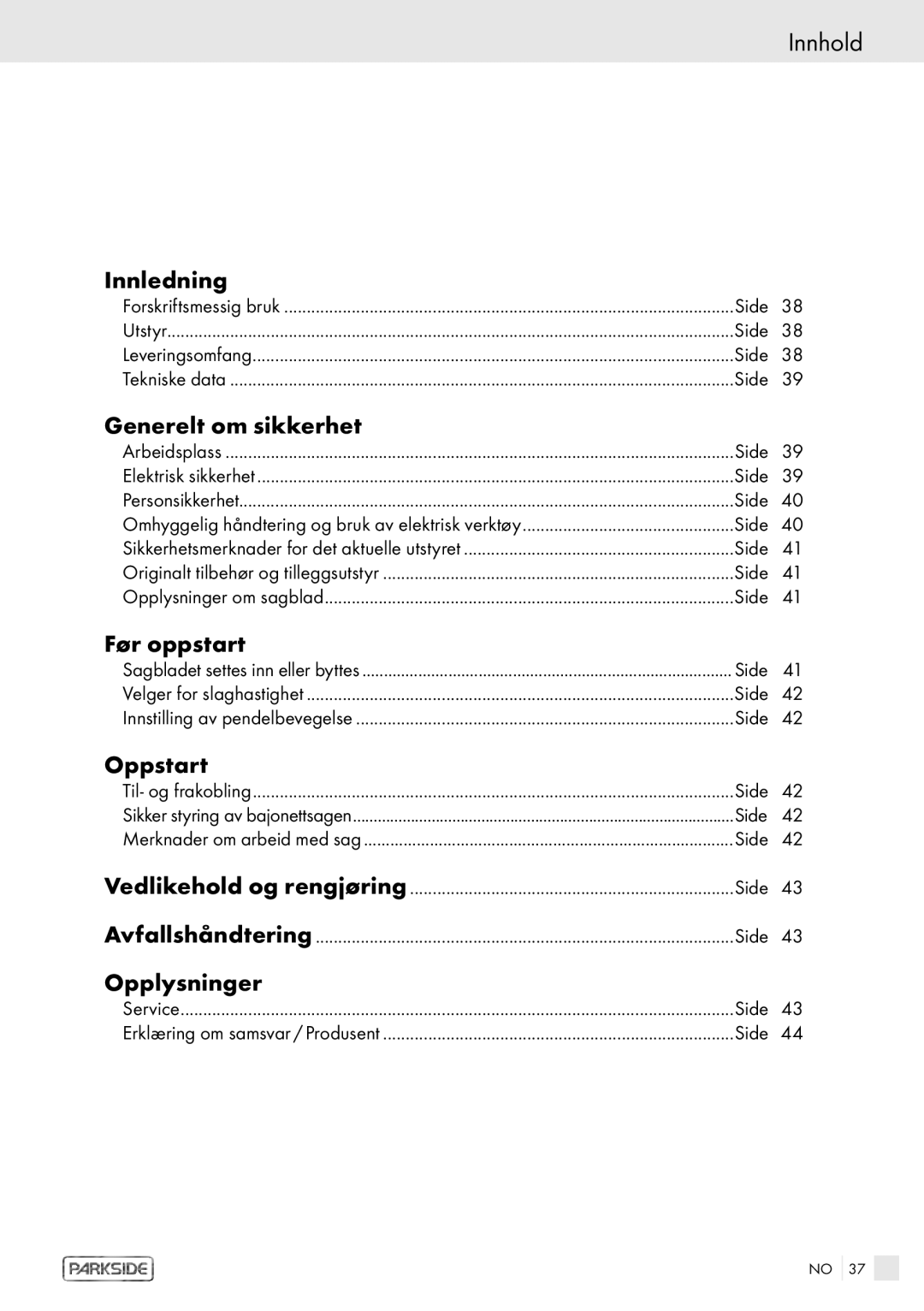 Kompernass PFS 710 A manual Innhold 