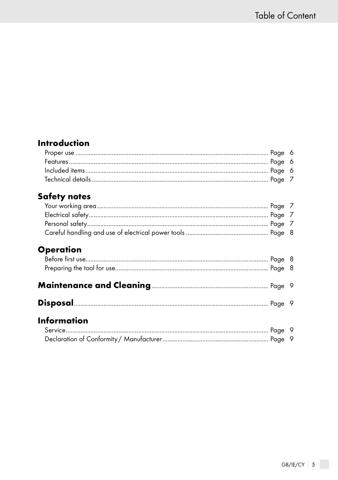 Kompernass PHKP 500 manual Table of Content, Introduction, Safety notes, Operation, Information 