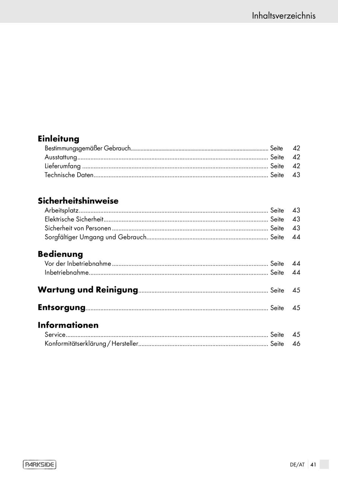 Kompernass PHKP 500 manual Inhaltsverzeichnis, Einleitung, Sicherheitshinweise, Bedienung, Informationen 