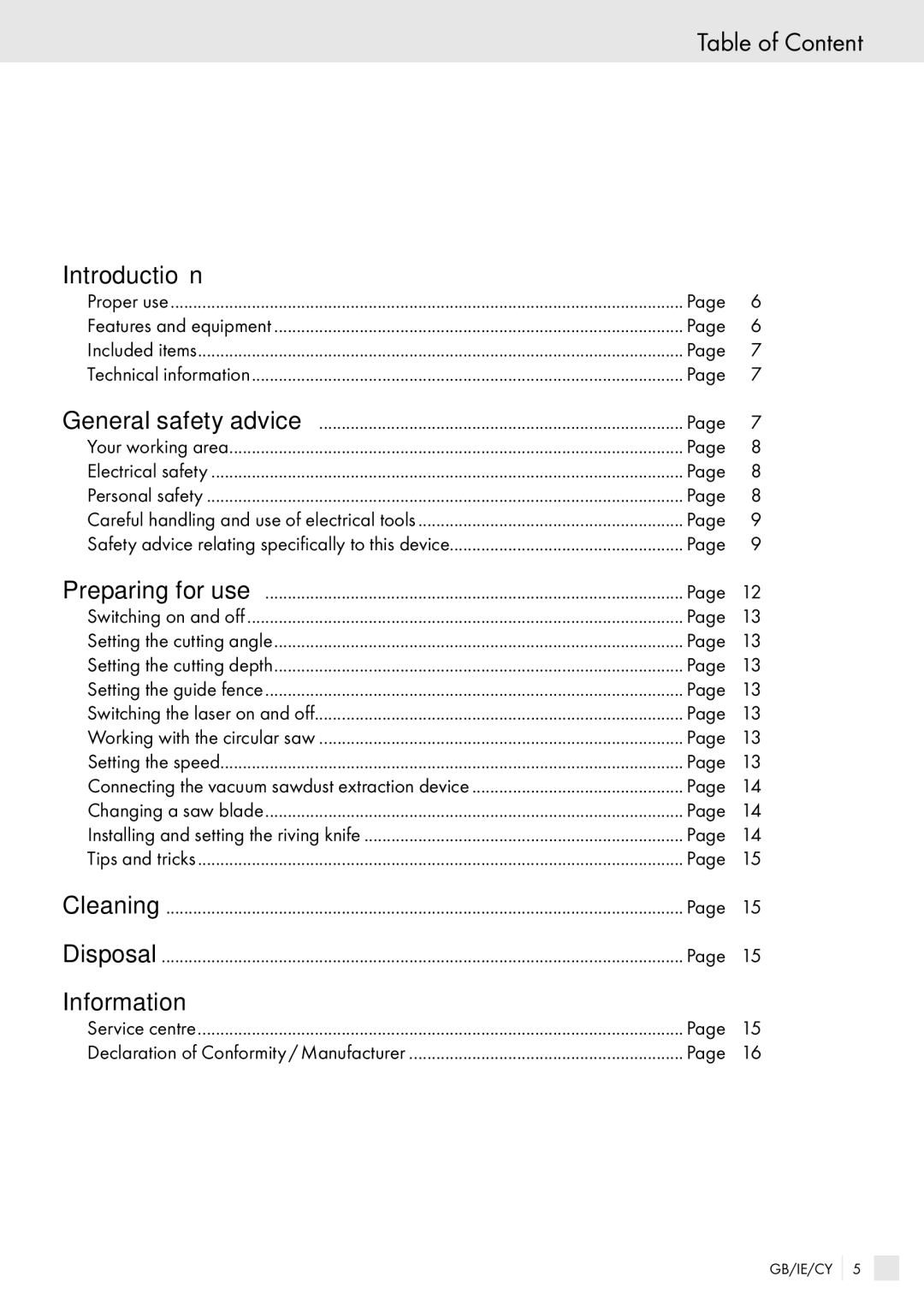 Kompernass PHKS 1450 LASER manual Table of Content, Introduction, Information 