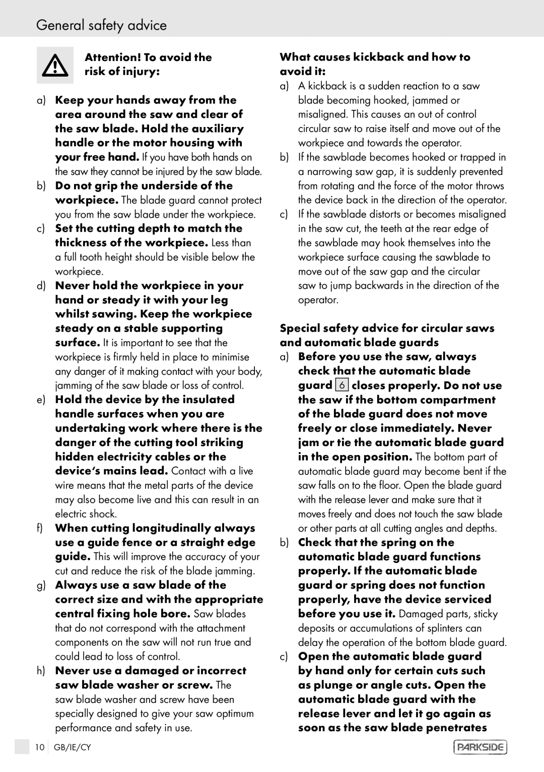 Kompernass PHKS 1450 LASER manual What causes kickback and how to avoid it 