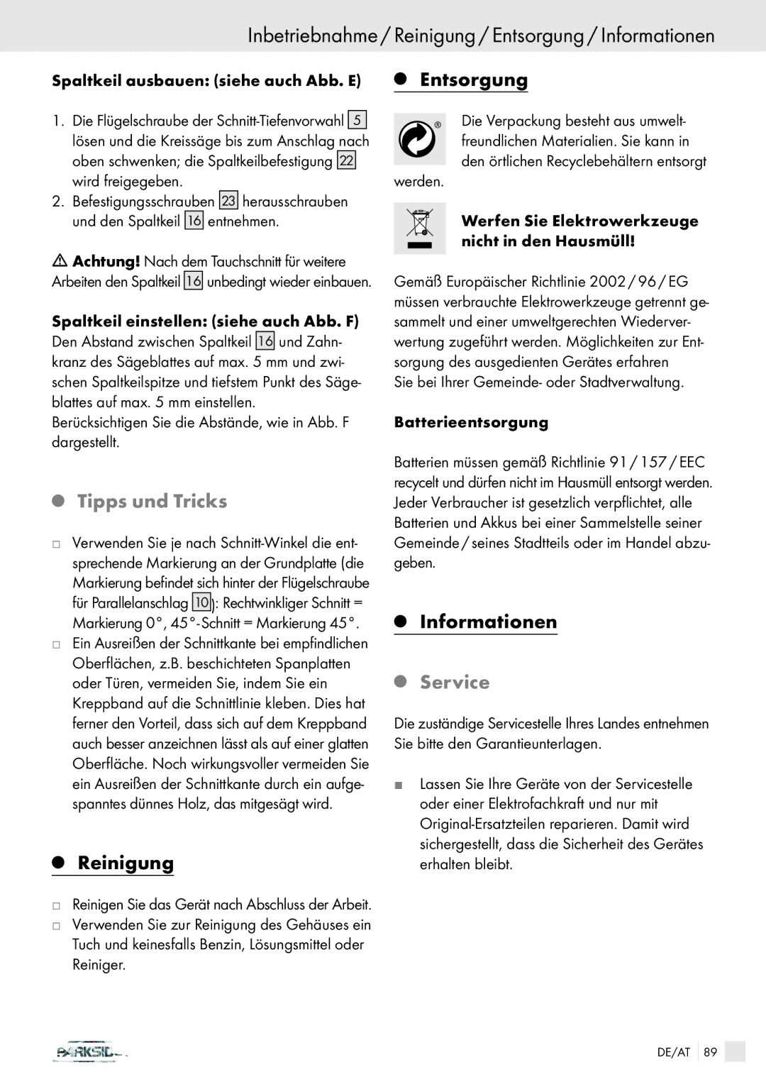 Kompernass PHKS 1450 LASER manual Inbetriebnahme / Reinigung / Entsorgung / Informationen, Tipps und Tricks 