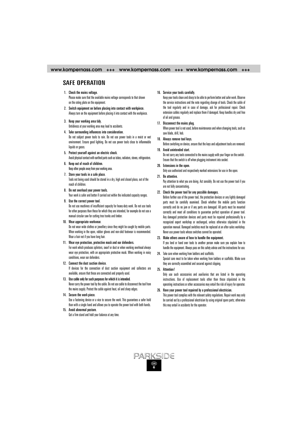 Kompernass PLP 180 manual Safe Operation 