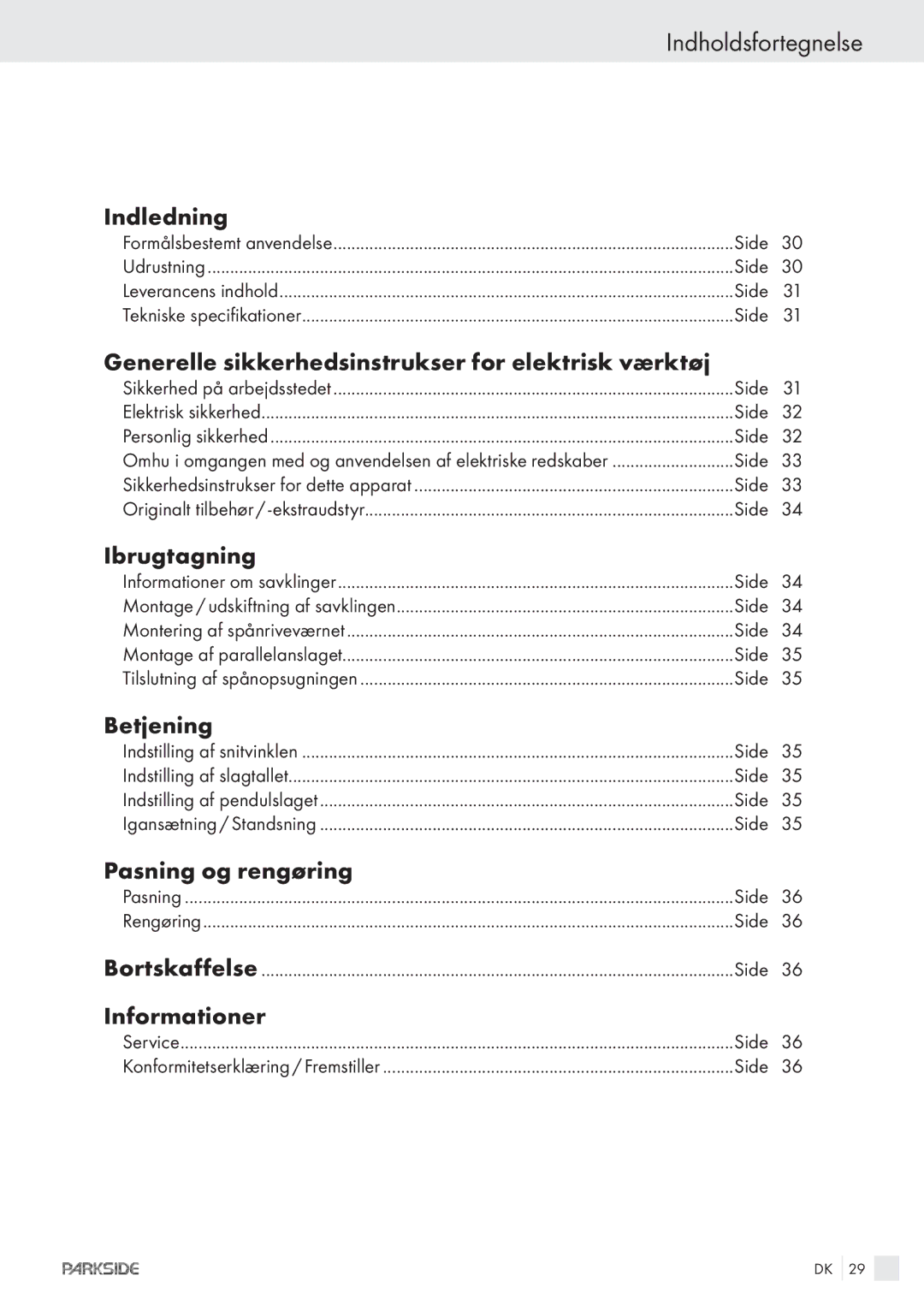 Kompernass PPHSS730 manual Indholdsfortegnelse 