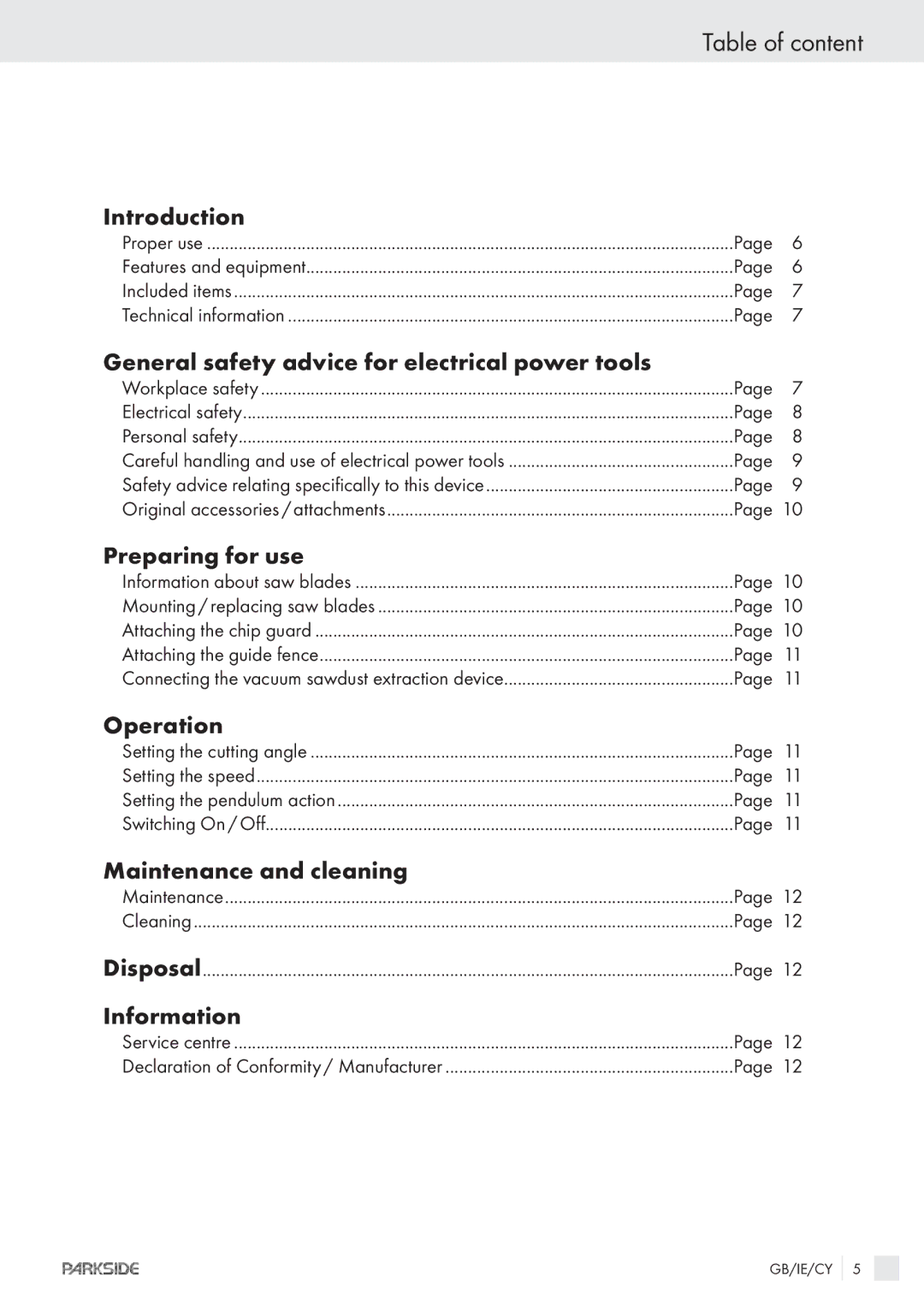 Kompernass PPHSS730 manual Table of content 