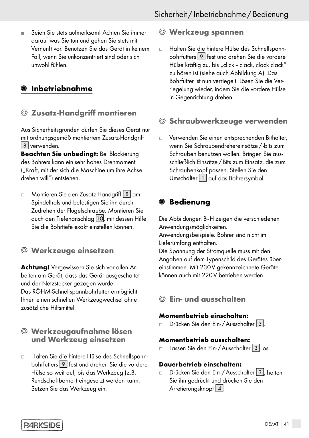 Kompernass PSBM 1100 manual Sicherheit / Inbetriebnahme / Bedienung 