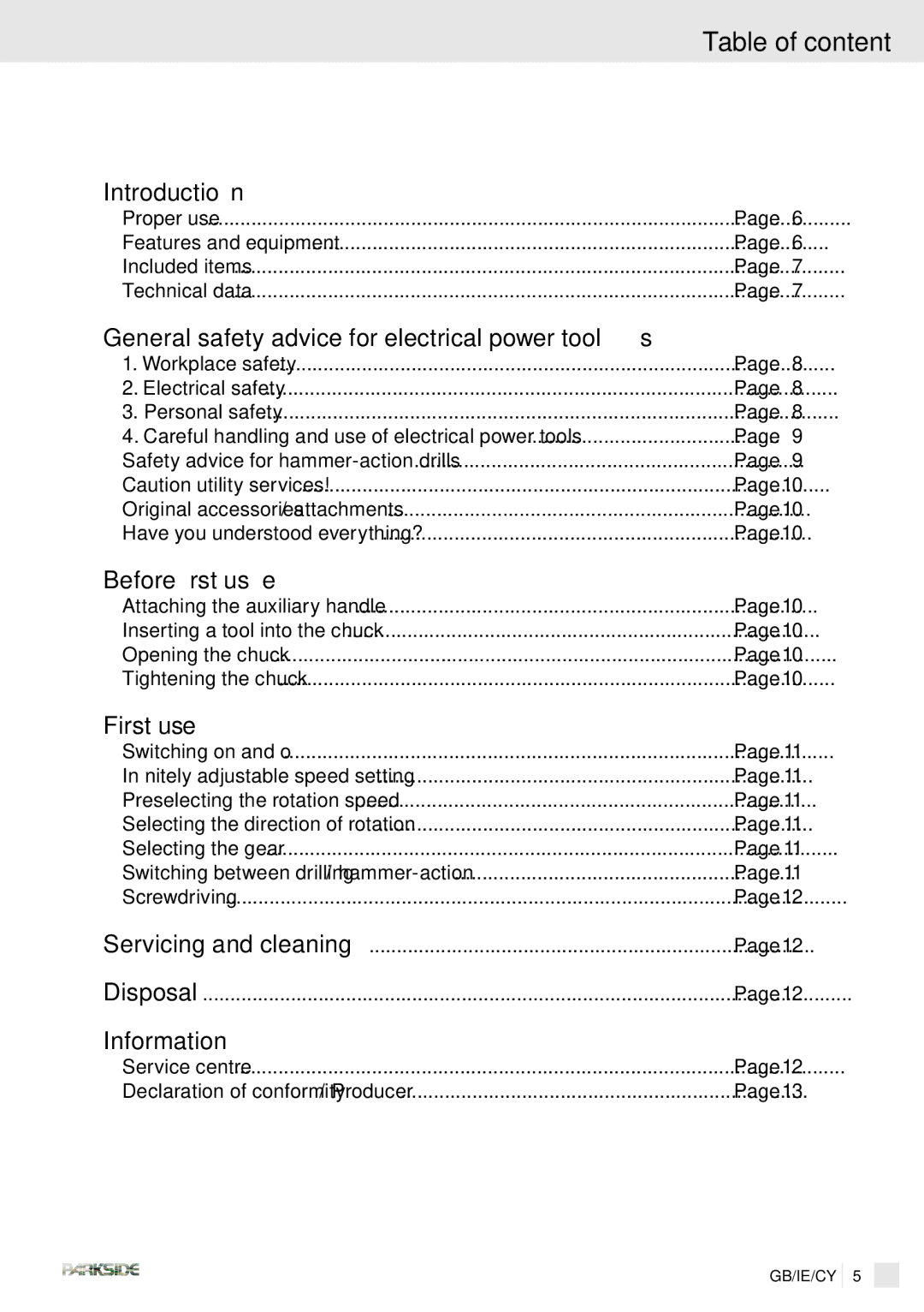 Kompernass PSBM 850 manual Table of content 