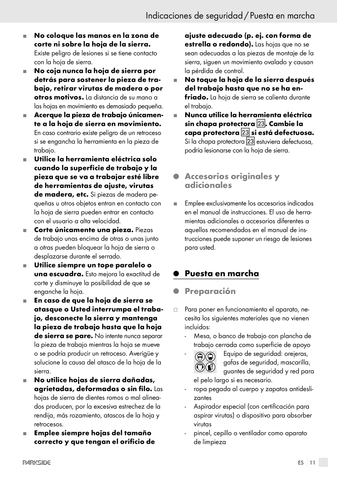 Kompernass PTKS 1800 SE Indicaciones de seguridad / Puesta en marcha, Accesorios originales y adicionales, Preparación 