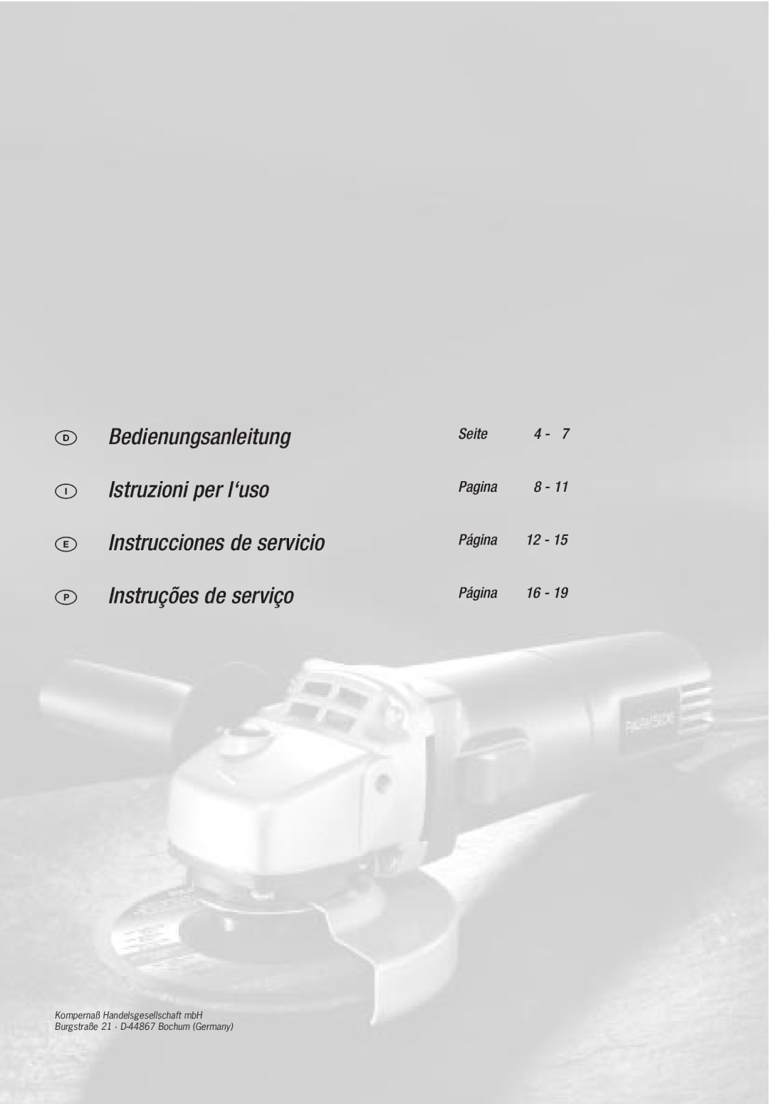 Kompernass PWS 1100 manual Seite Pagina 8 Página 12 Página 16 