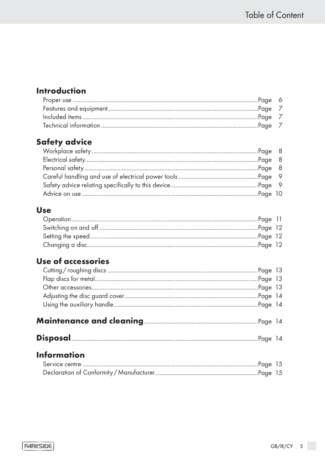 Kompernass PWS 1200 manual Table of Content, Safety advice 