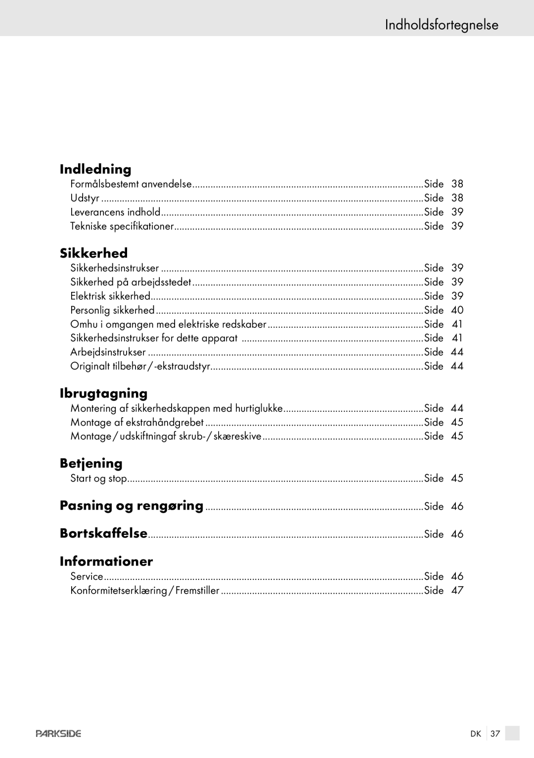 Kompernass PWS 230 manual Indholdsfortegnelse 