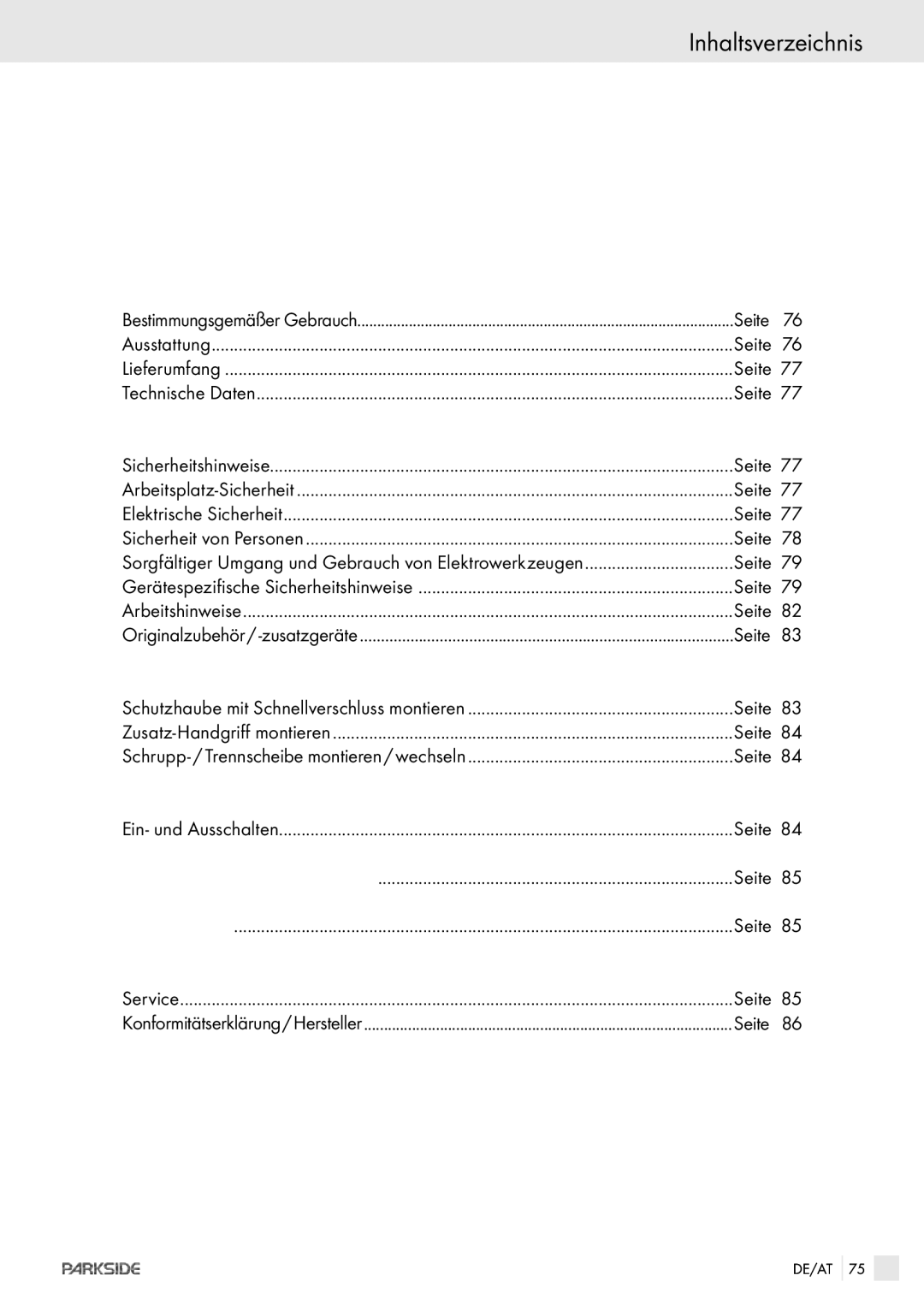 Kompernass PWS 230 manual Inhaltsverzeichnis 