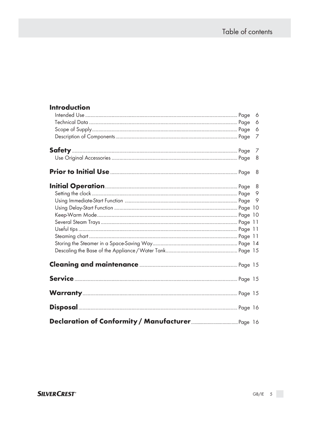 Kompernass SDG 800 A1 manual Table of contents 