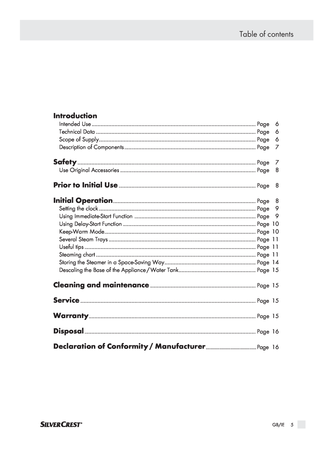 Kompernass SDG 800 A1 manual Table of contents, Introduction, Declaration of Conformity / Manufacturer 