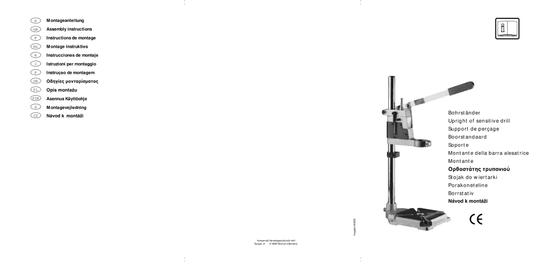 Kompernass Sensitive Drill manual Montagevejledning Bohrständer, Upright of sensitive drill, Support de perçage, Soporte 