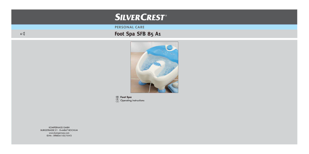 Kompernass operating instructions Foot Spa SFB 85 A1 