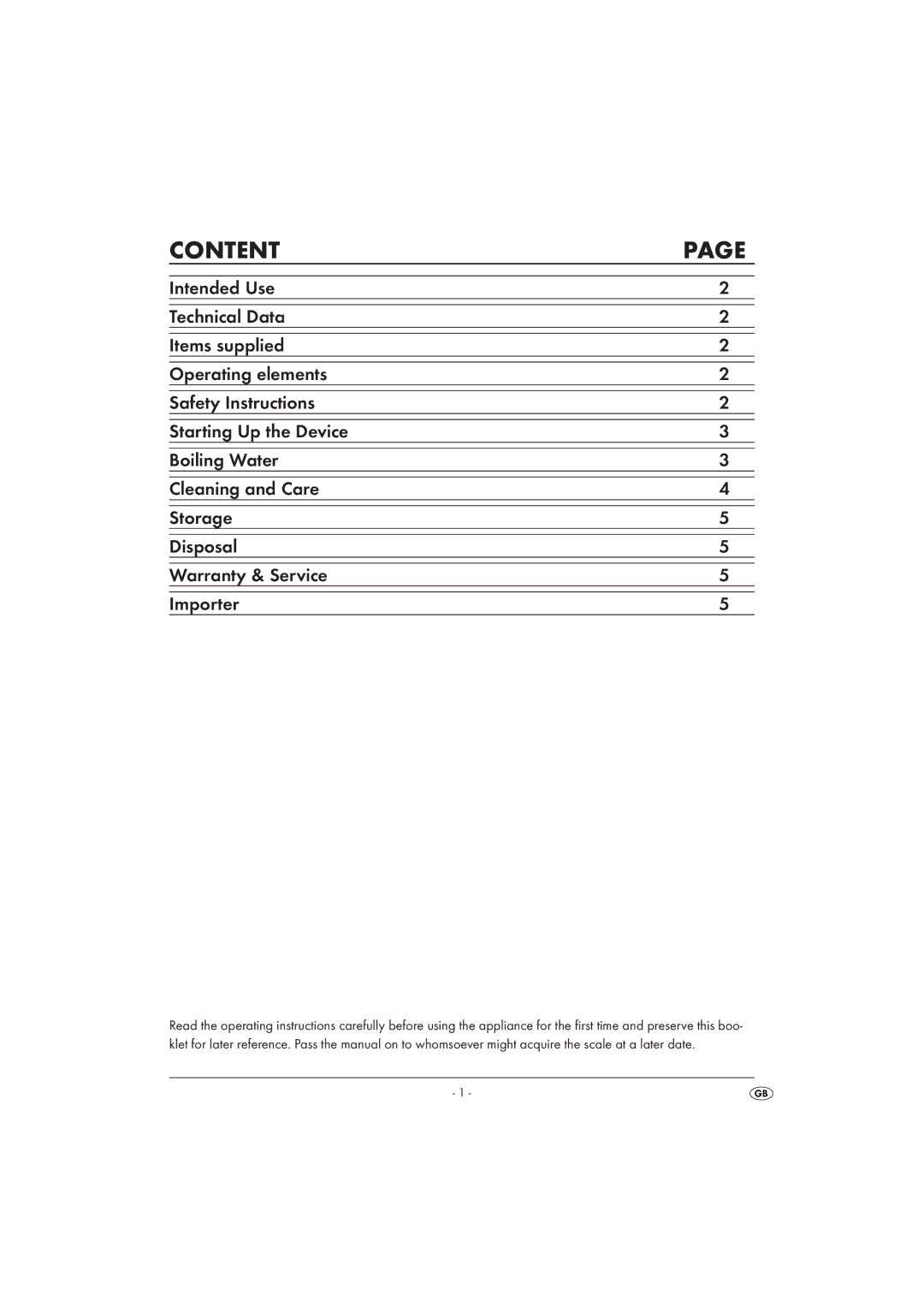 Kompernass SWKT 3000 A1 operating instructions Content 