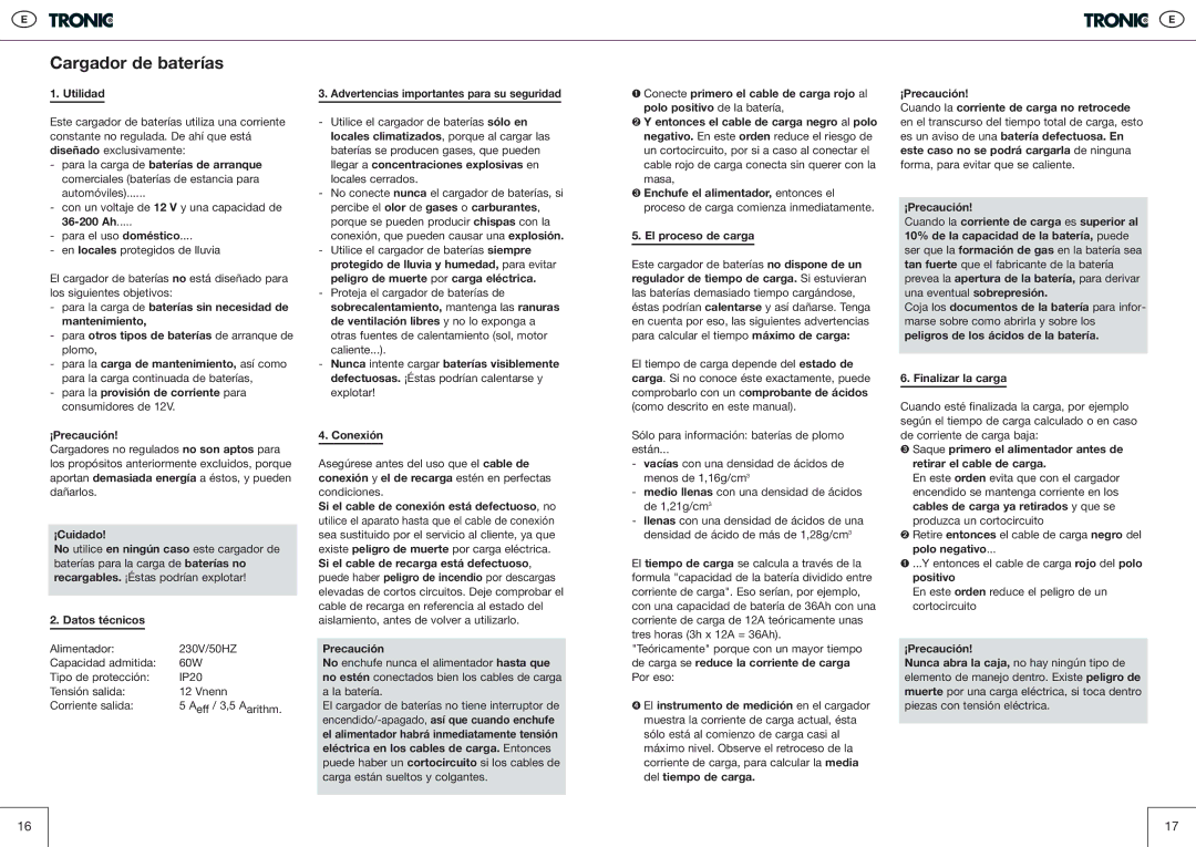 Kompernass T5 manual Utilidad, ¡Cuidado, Datos técnicos, Advertencias importantes para su seguridad, Precaución 