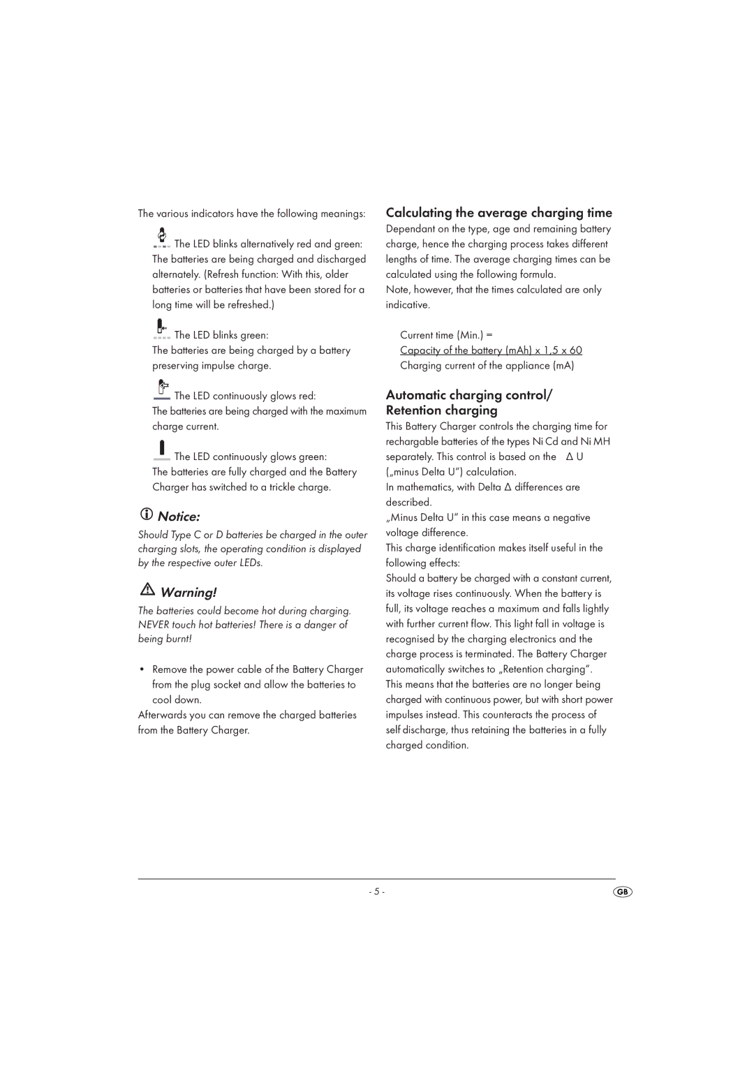 Kompernass TLG 1000 A1 operating instructions Calculating the average charging time, Current time Min. = 