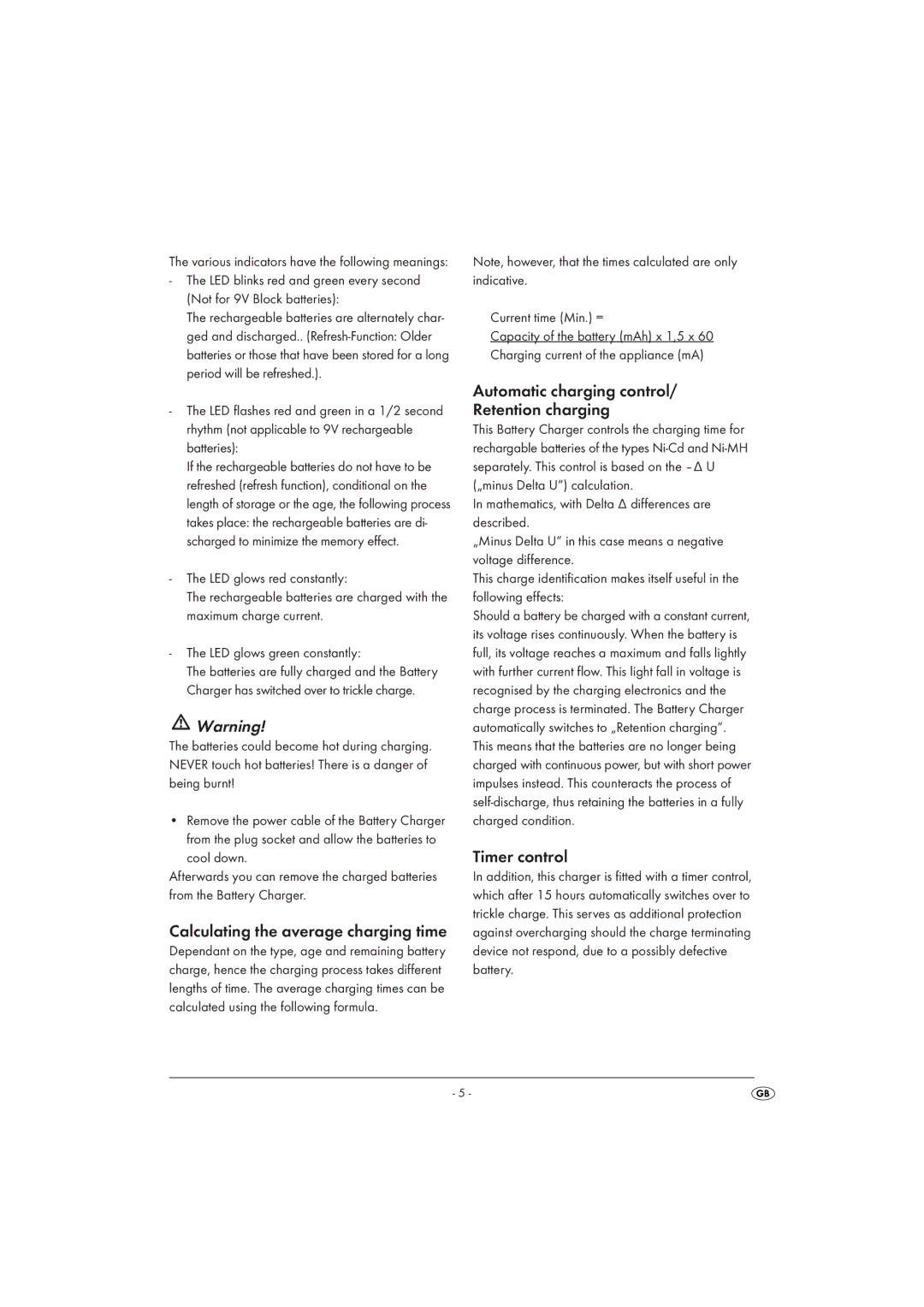 Kompernass TLG 500 A1 operating instructions Calculating the average charging time, Current time Min. = 