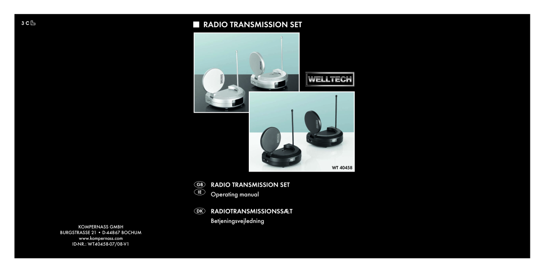 Kompernass WT 40458 manual Radio Transmission Set, RADIO TRANSMISSION SET Operating manual 