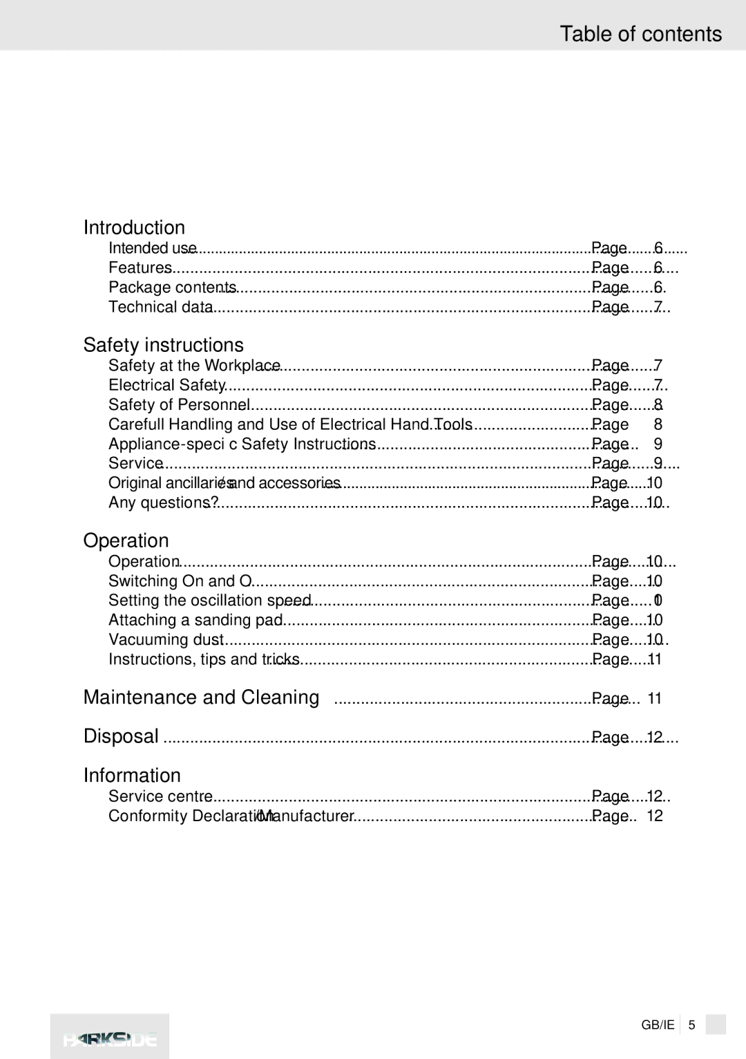 Kompernass XQ 310 manual Table of contents 