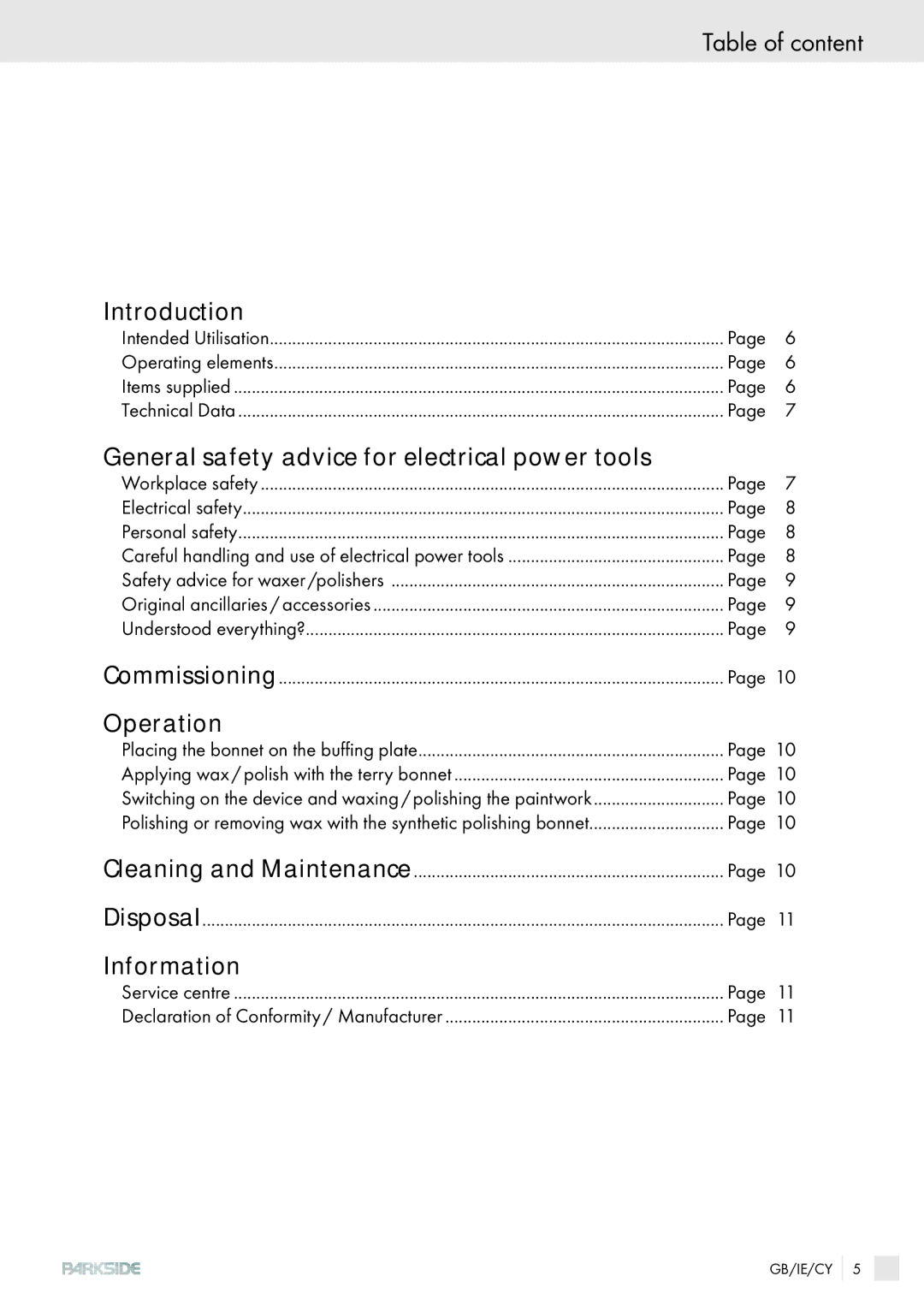 Kompernass XQ 90 Table of content, Introduction, General safety advice for electrical power tools, Operation, Information 