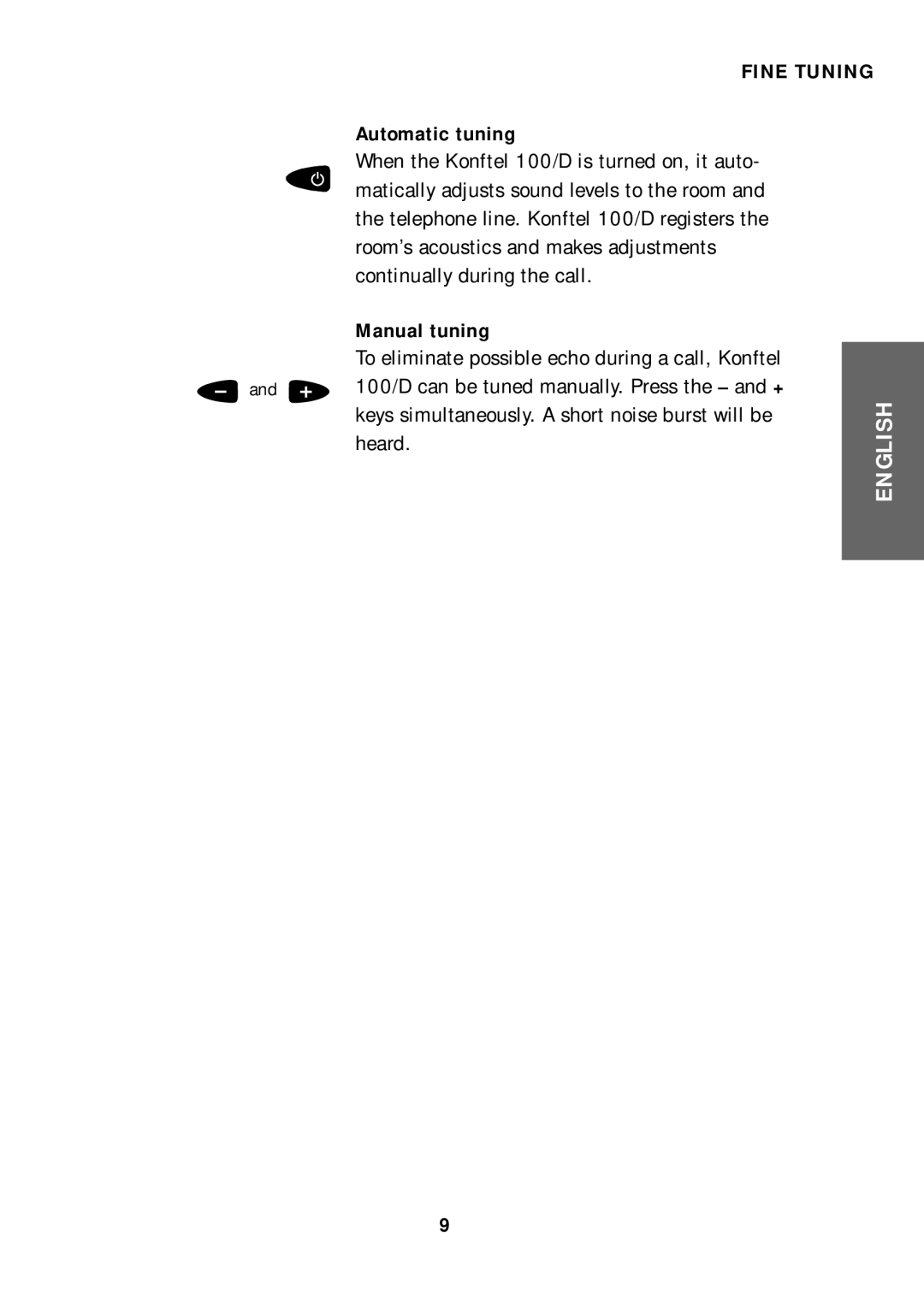 Konftel 100/D manual Fine Tuning, Automatic tuning, Manual tuning 