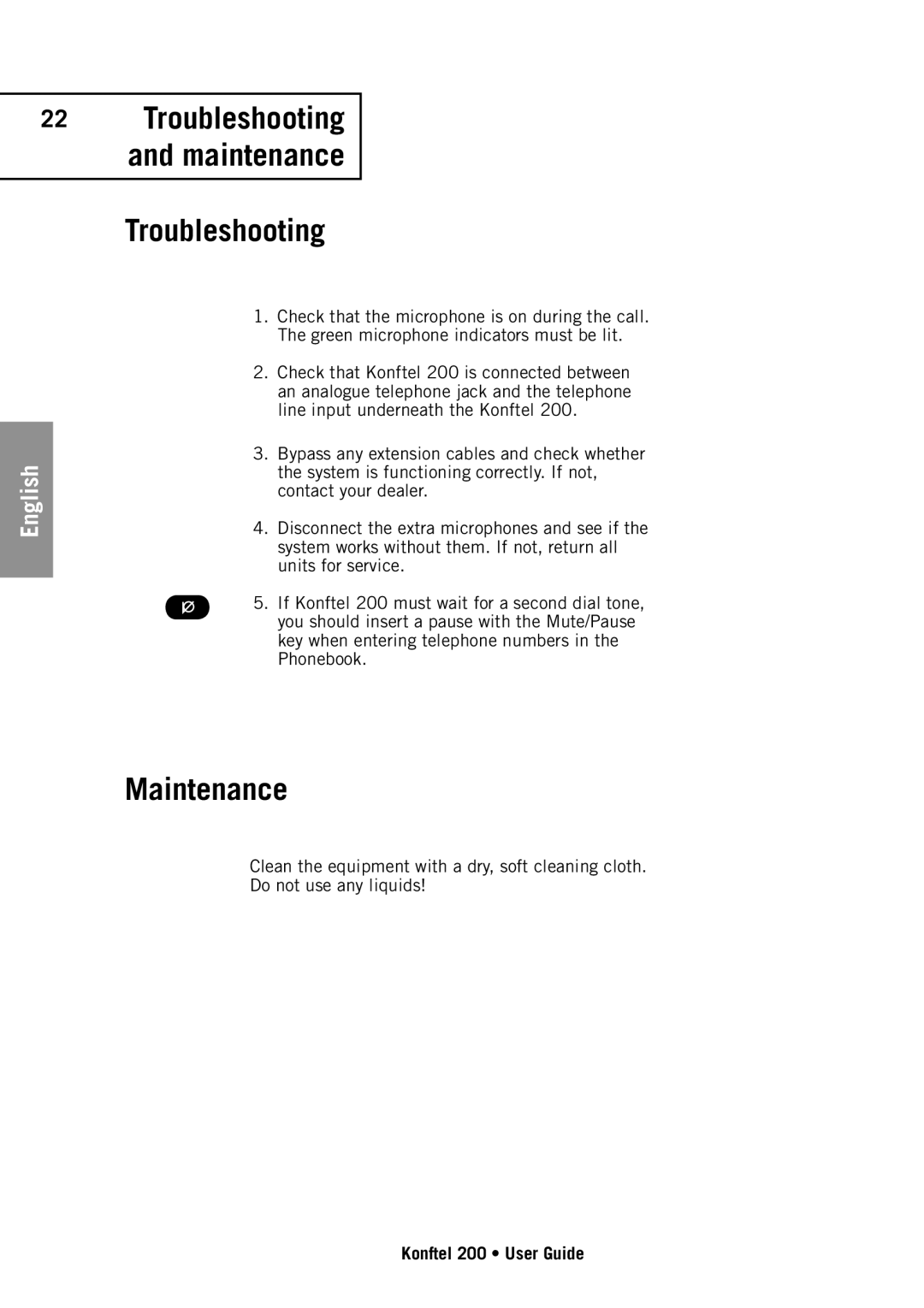 Konftel 200 manual Troubleshooting, Maintenance 