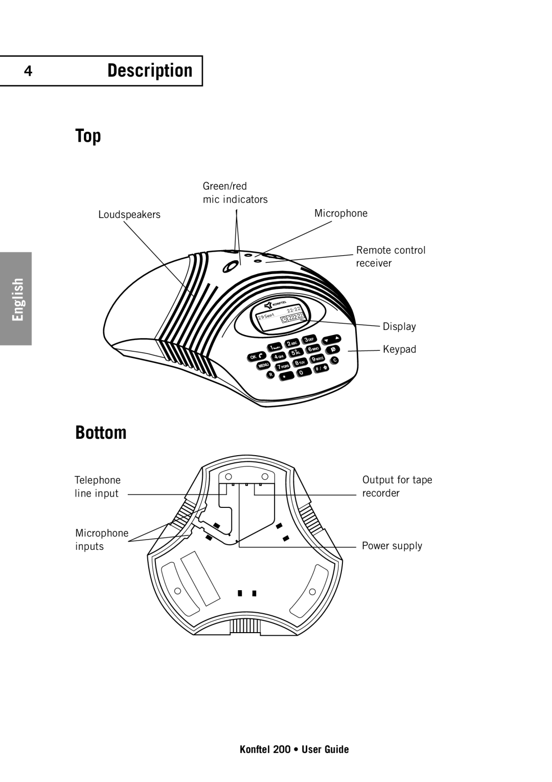 Konftel 200 manual Top, Bottom 