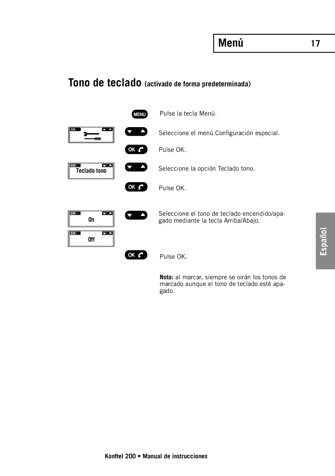 Konftel 200 manual Menú, Off 