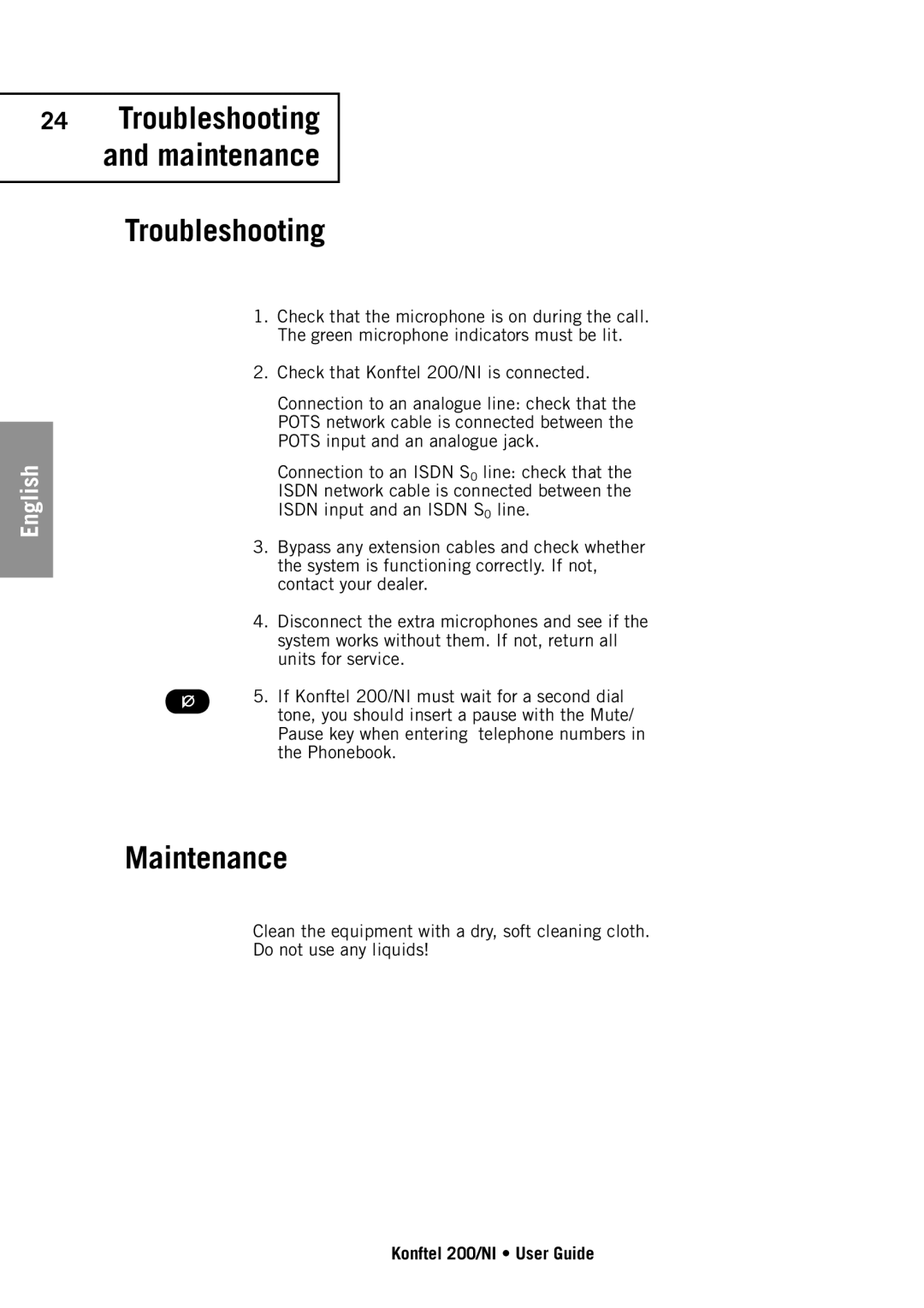 Konftel 200/NI manual Troubleshooting, Maintenance 