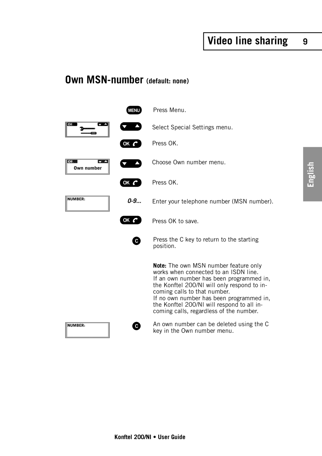 Konftel 200/NI manual Own MSN-number default none 