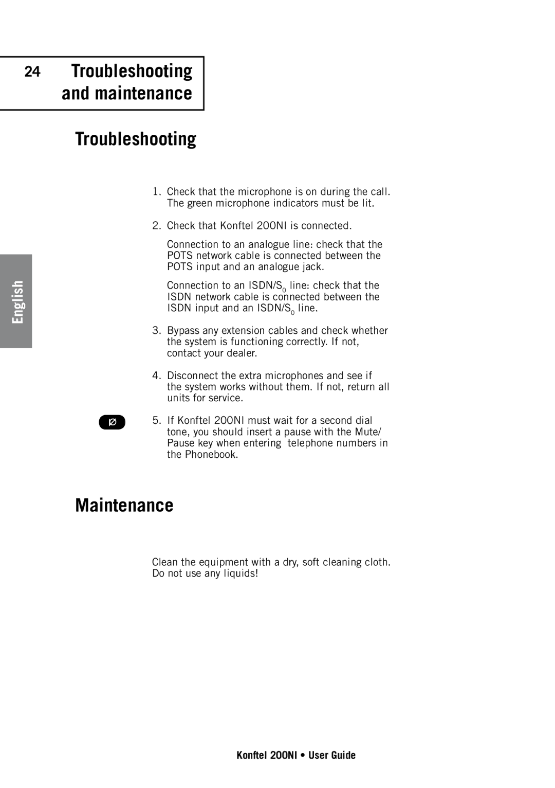 Konftel 200NI manual Troubleshooting, Maintenance 