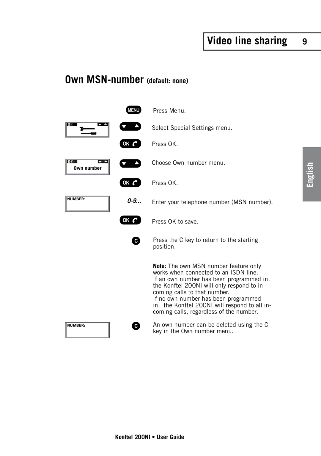 Konftel 200NI manual Own MSN-number default none 