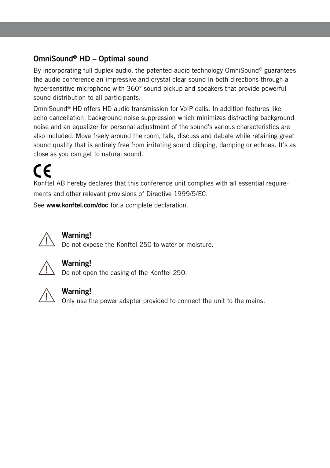 Konftel 250 manual OmniSound HD Optimal sound 