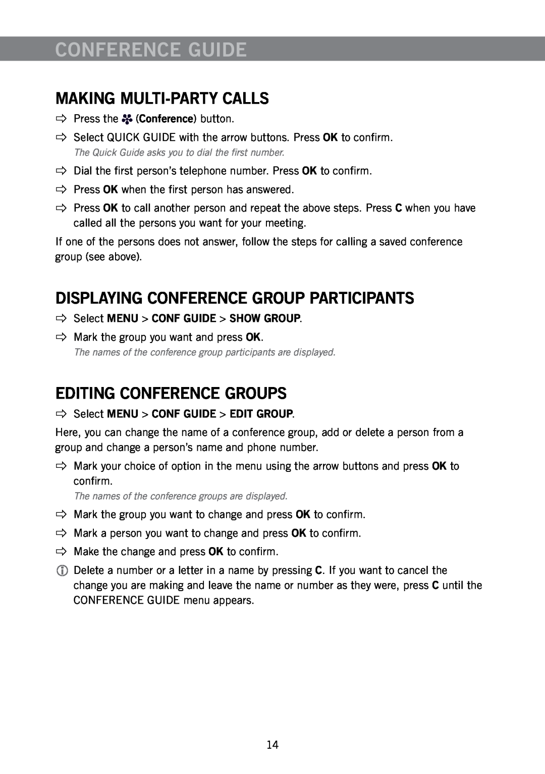 Konftel 300 Conference Guide, Making Multi-Partycalls, Displaying Conference Group Participants, Editing Conference Groups 