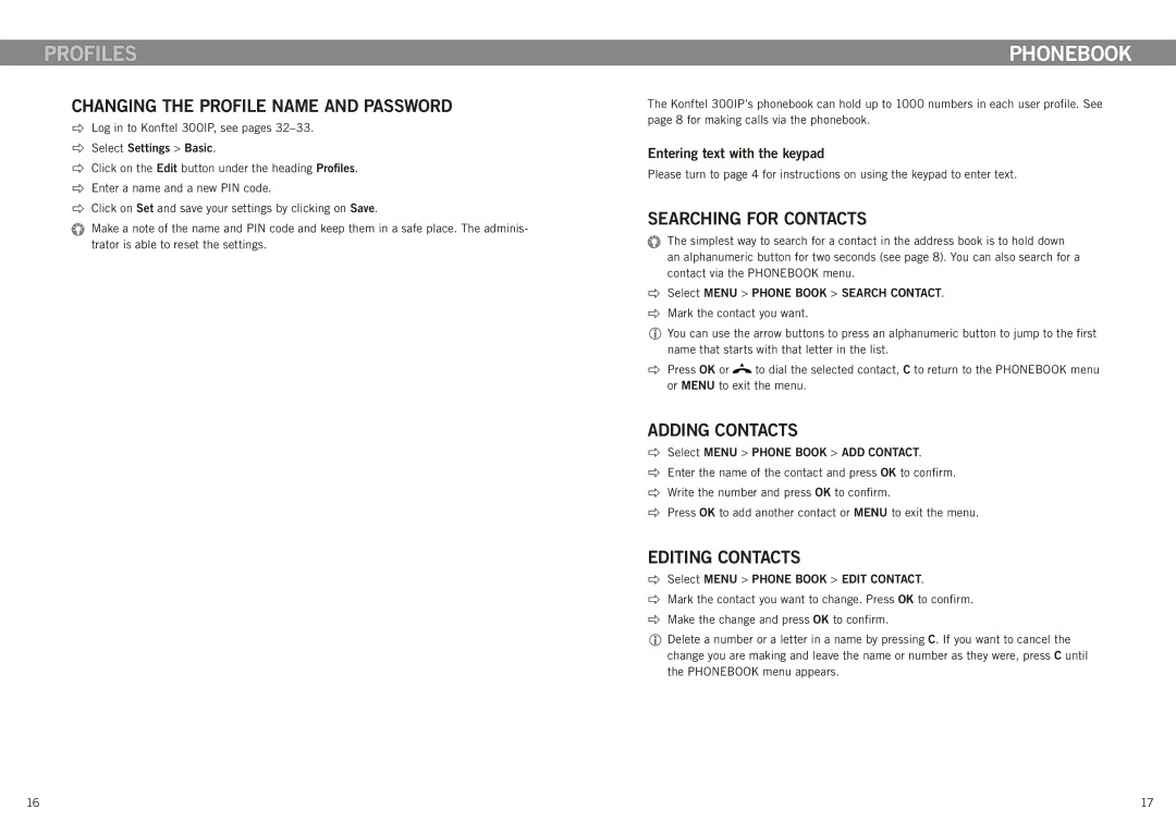 Konftel 300IP manual Profiles, Phonebook 