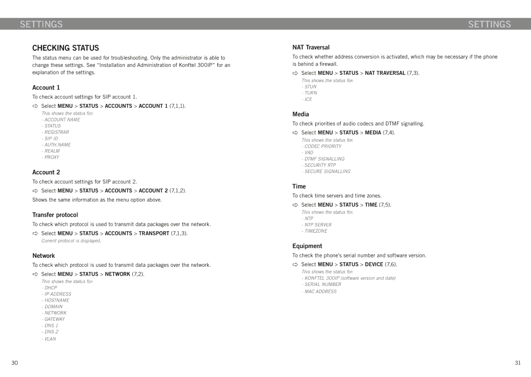 Konftel 300IP manual Checking status 