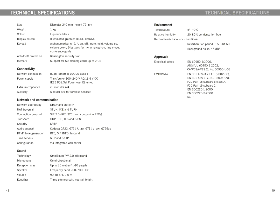 Konftel 300IP manual Technical specifications 