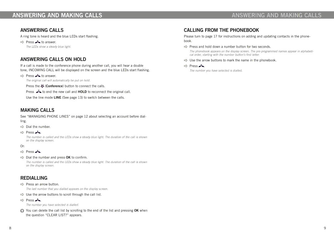 Konftel 300IP manual Answering and making calls 