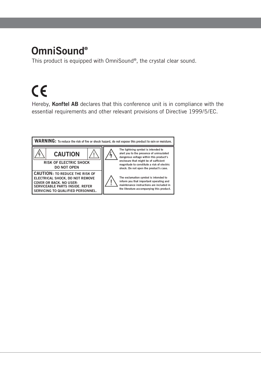 Konftel 50 manual Risk of Electric Shock Do not Open 