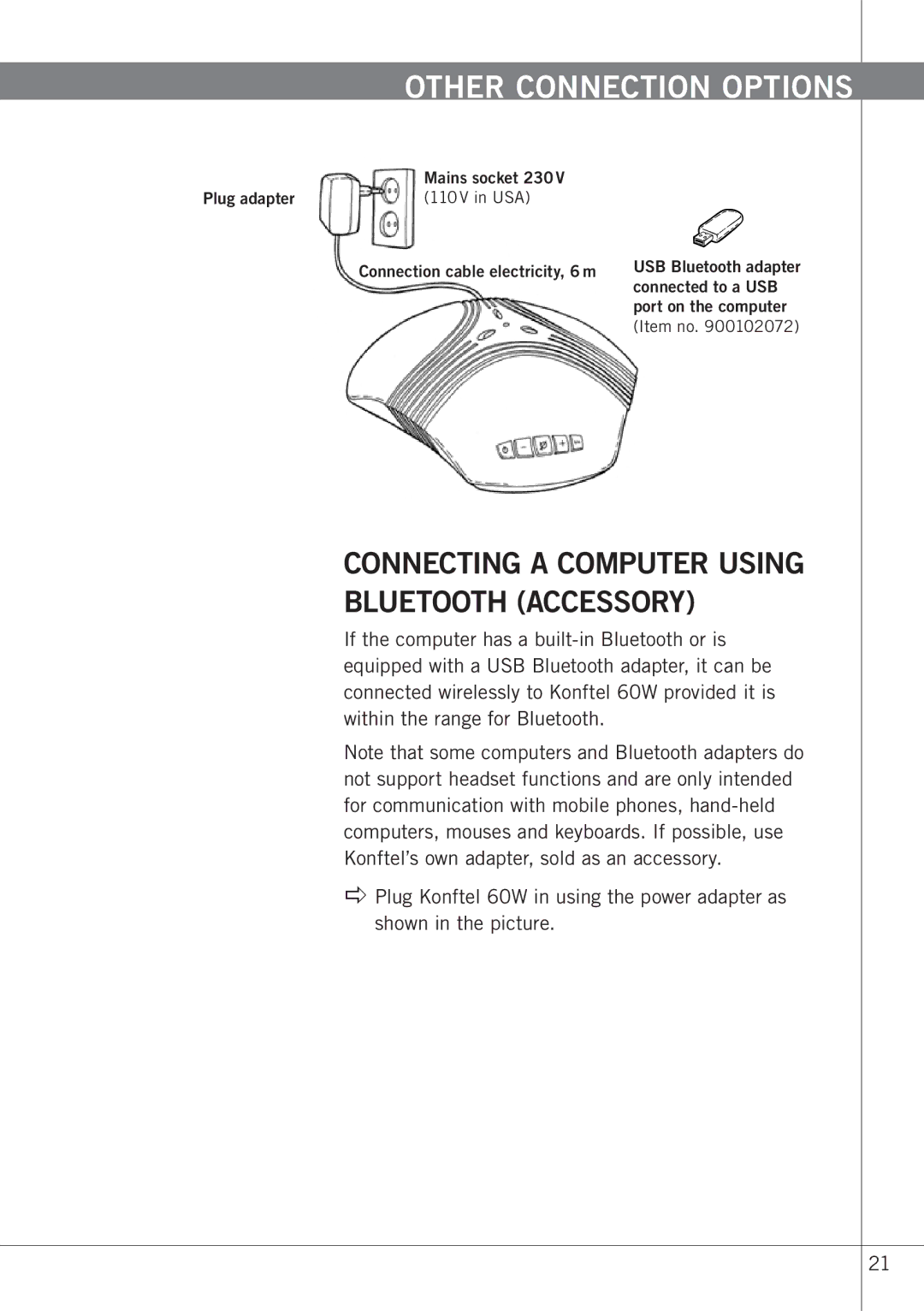 Konftel 60W manual Connecting a computer using Bluetooth accessory 