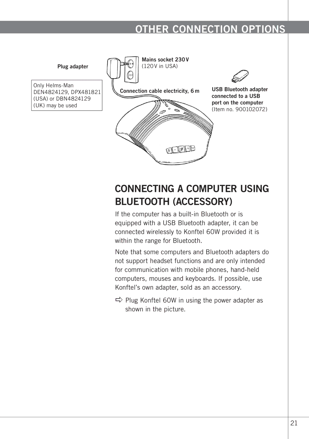 Konftel 60W manual Connecting a Computer Using Bluetooth Accessory 